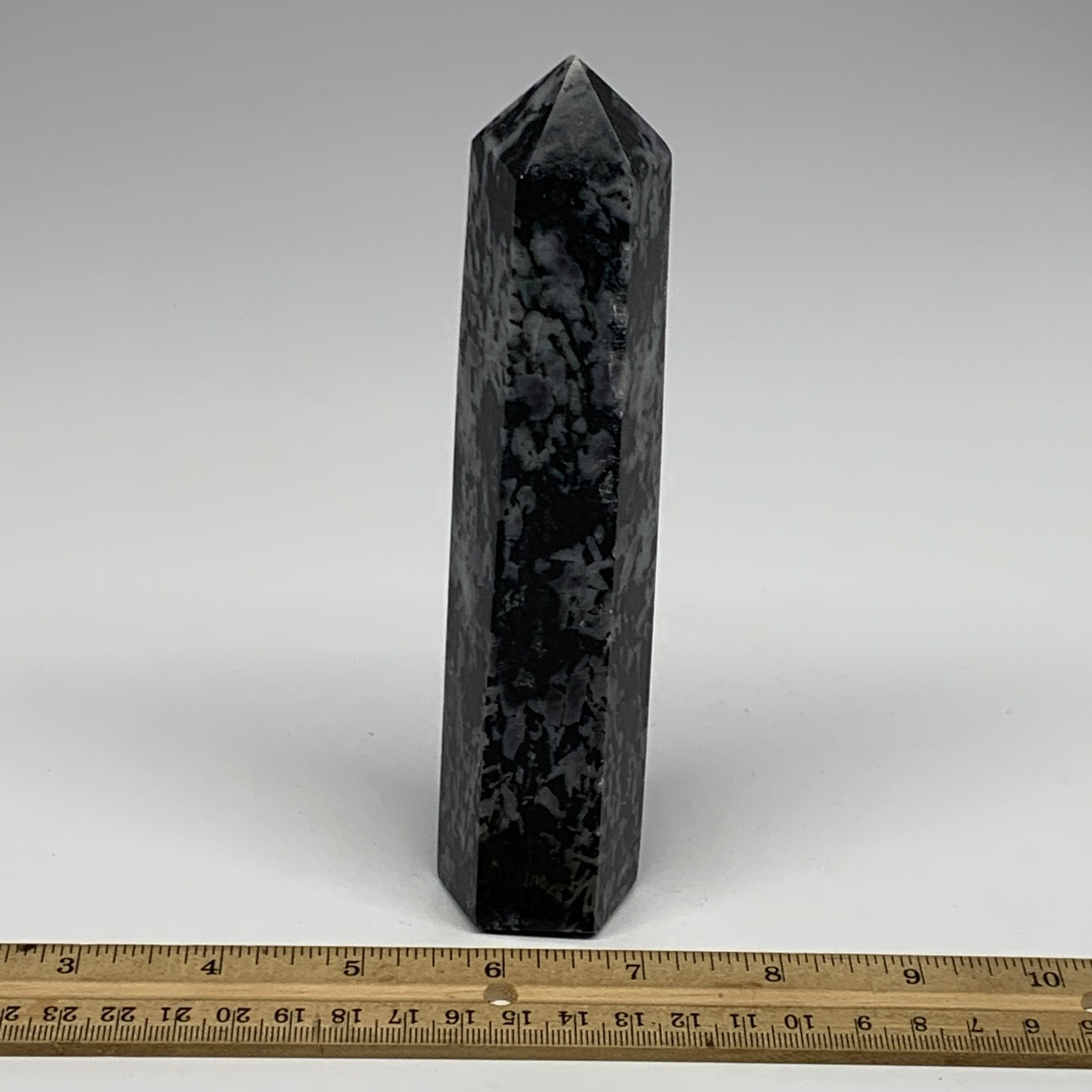 362.9g, 6.8" x 1.5" x 1.2" Indigo Gabro Merlinite Point Tower @Madagascar,B18321