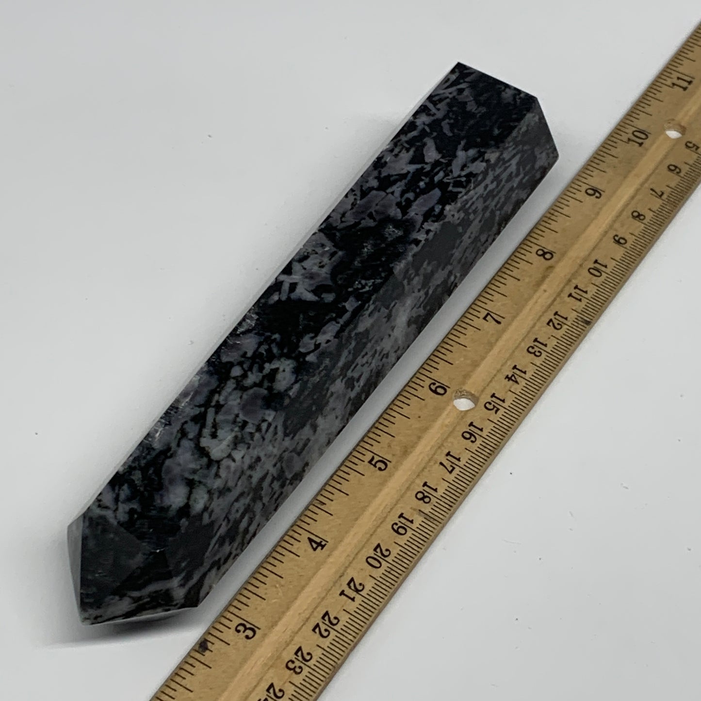 362.9g, 6.8" x 1.5" x 1.2" Indigo Gabro Merlinite Point Tower @Madagascar,B18321