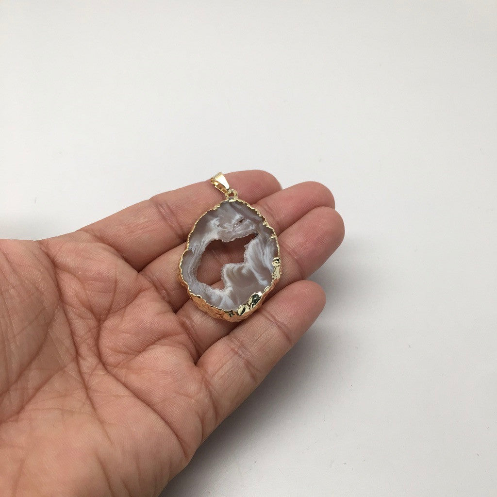 44 Cts Agate Druzy Slice Geode Gold Plated Pendant Handmade from Brazil,Bp862 - watangem.com