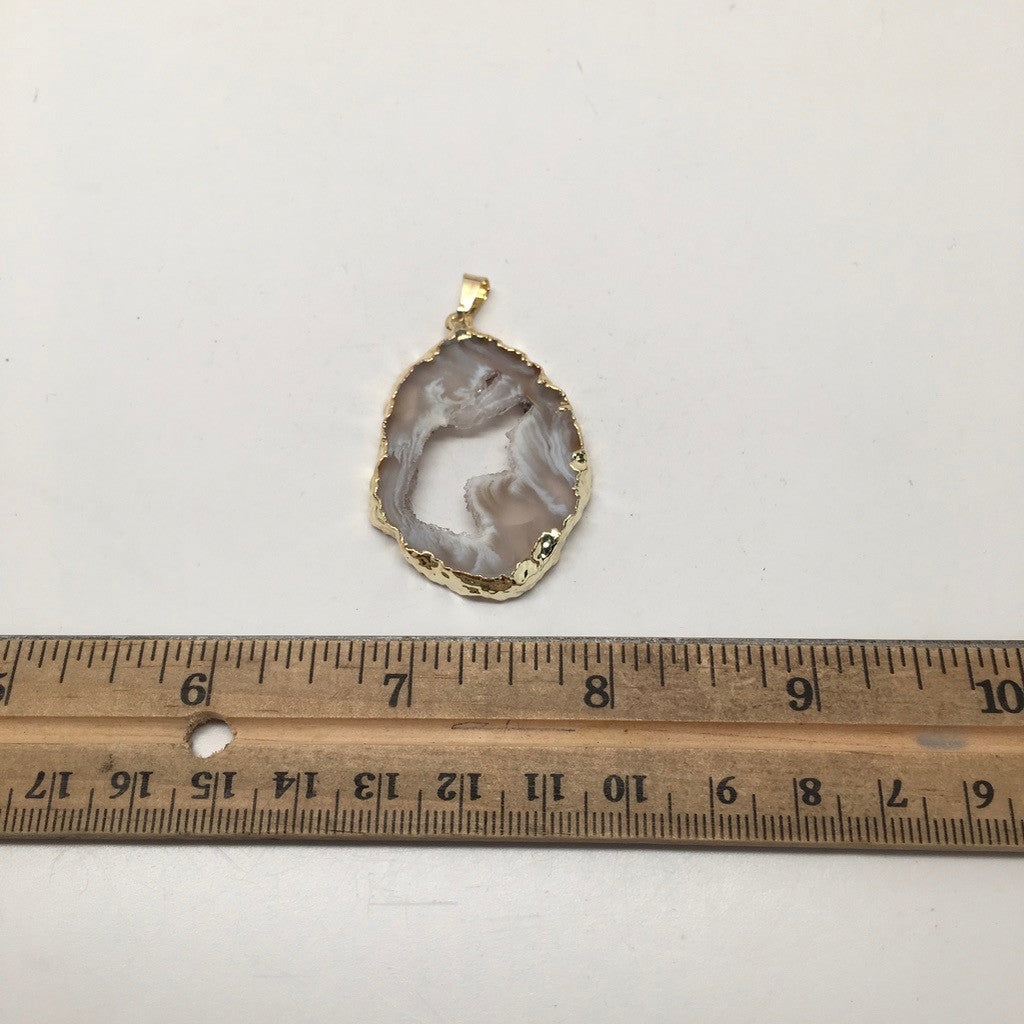 44 Cts Agate Druzy Slice Geode Gold Plated Pendant Handmade from Brazil,Bp862 - watangem.com