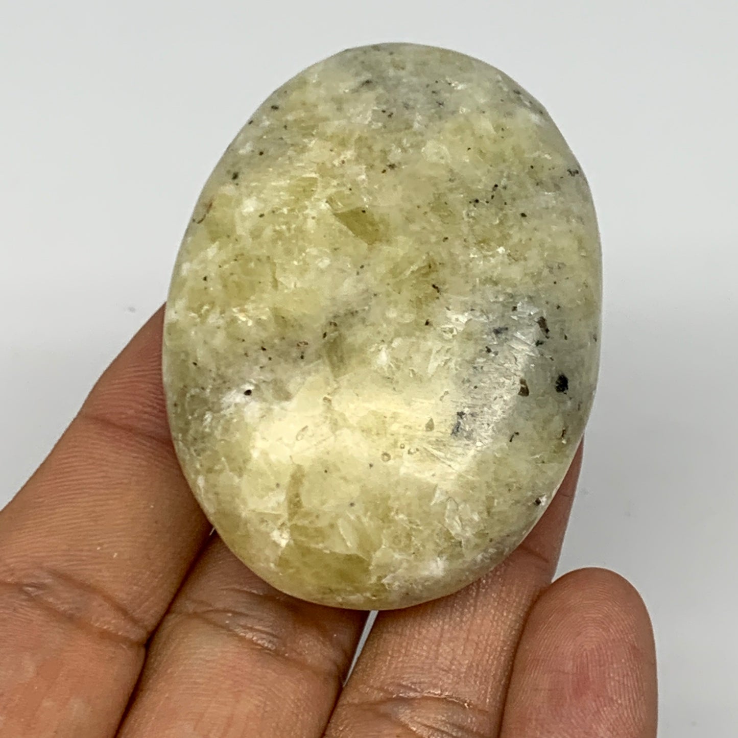 82.4g, 2.3"x1.6"x0.7", Natural Yellow Calcite Palm-Stone Crystal Polished Reiki,