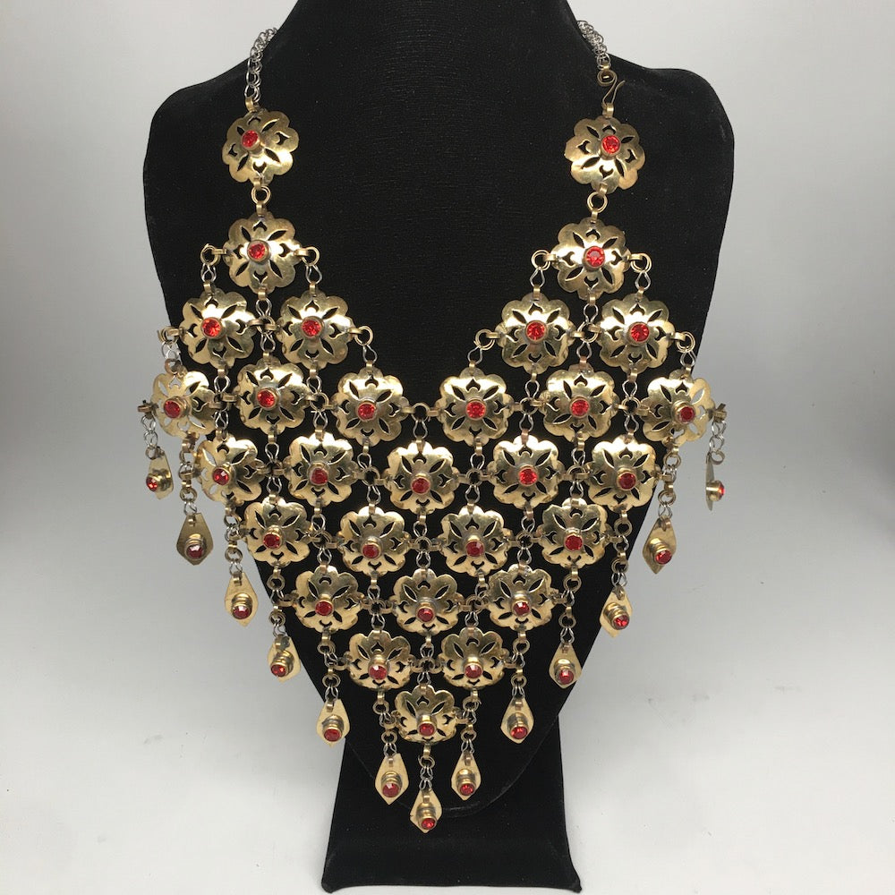 Afghan Turkmen Necklace Teardrop Dangle Golden Statement Kuchi Necklace,TN267