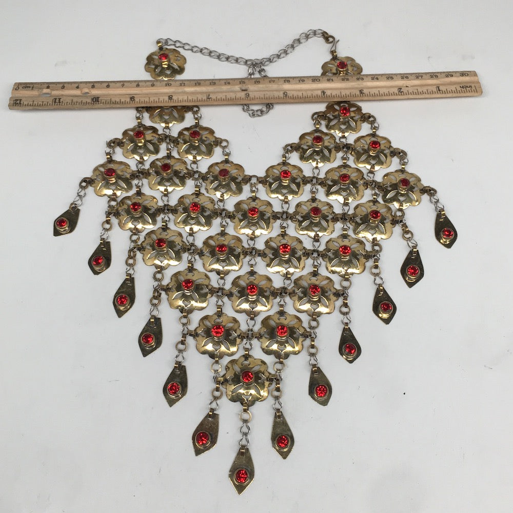 Afghan Turkmen Necklace Teardrop Dangle Golden Statement Kuchi Necklace,TN267