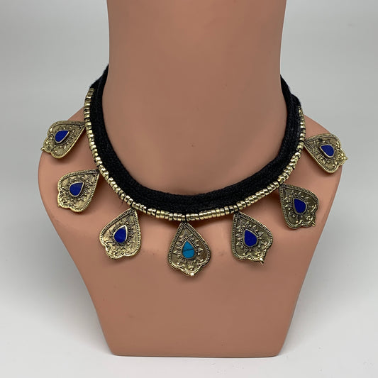 Turkmen Choker Vintage Afghan Kuchi Tribal Blue Lapis Lazuli Inlay Choker Neckla