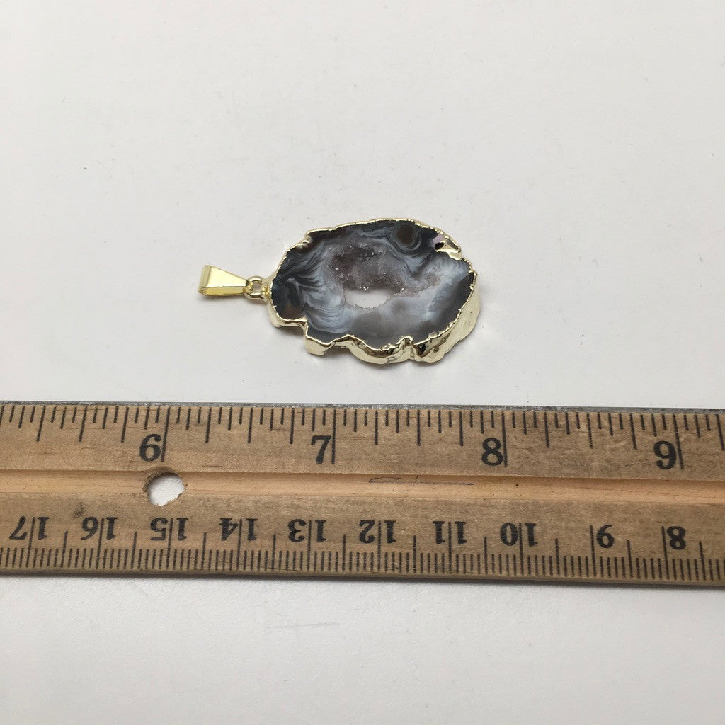 41.5 Cts Agate Druzy Slice Geode Gold Plated Pendant Handmade from Brazil,Bp866