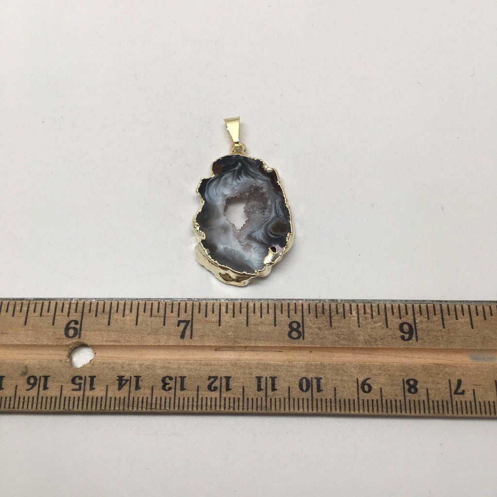 41.5 Cts Agate Druzy Slice Geode Gold Plated Pendant Handmade from Brazil,Bp866