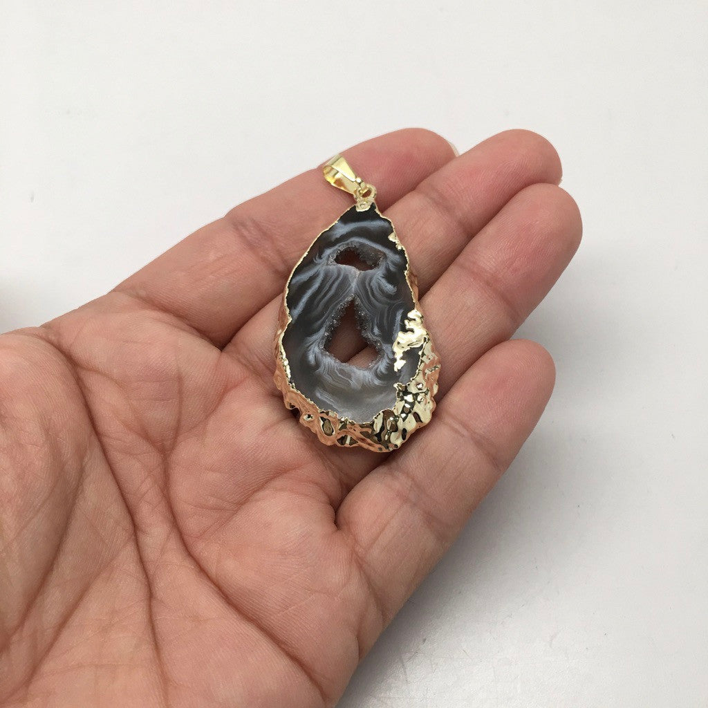 45 Cts Agate Druzy Slice Geode Gold Plated Pendant Handmade from Brazil,Bp877 - watangem.com