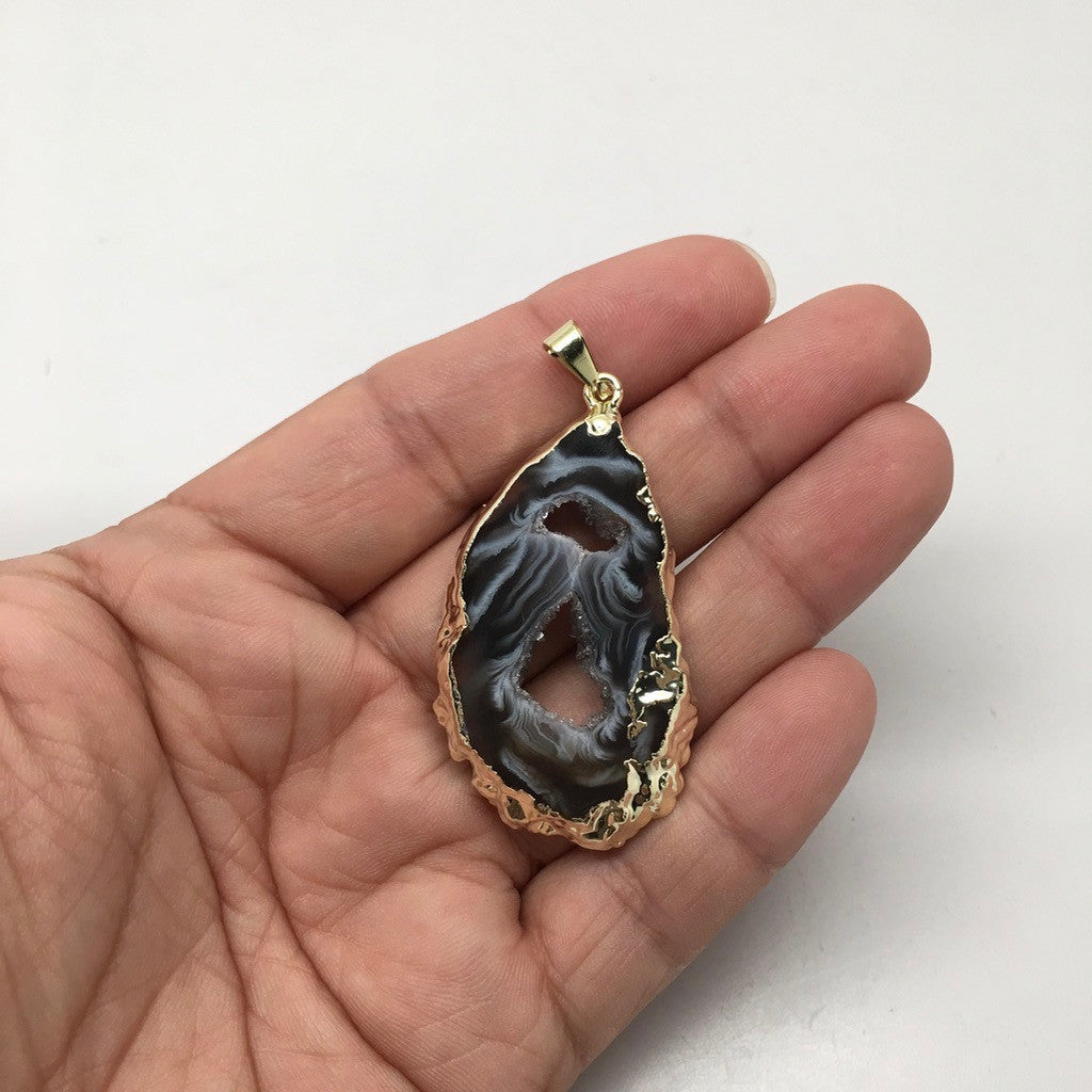 45 Cts Agate Druzy Slice Geode Gold Plated Pendant Handmade from Brazil,Bp877 - watangem.com