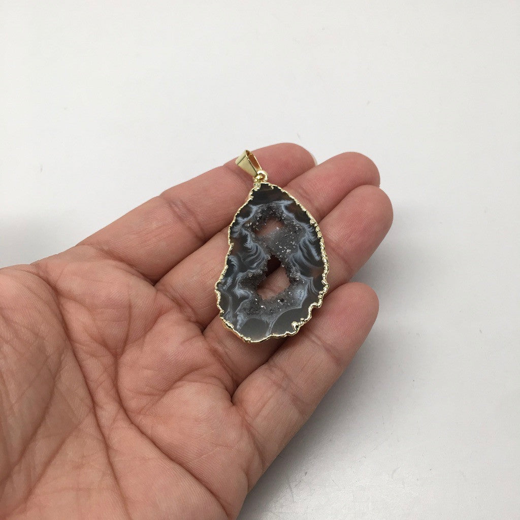 45 Cts Agate Druzy Slice Geode Gold Plated Pendant Handmade from Brazil,Bp877 - watangem.com