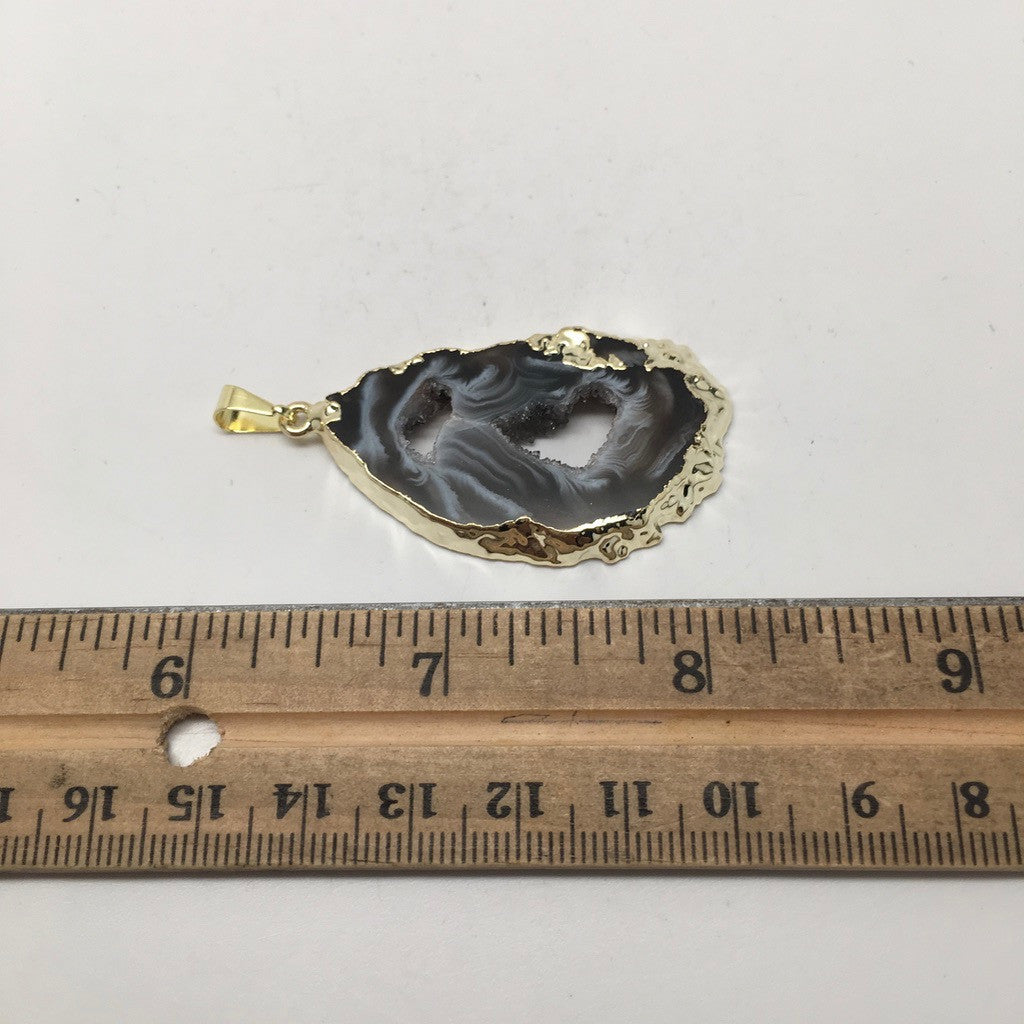 45 Cts Agate Druzy Slice Geode Gold Plated Pendant Handmade from Brazil,Bp877 - watangem.com