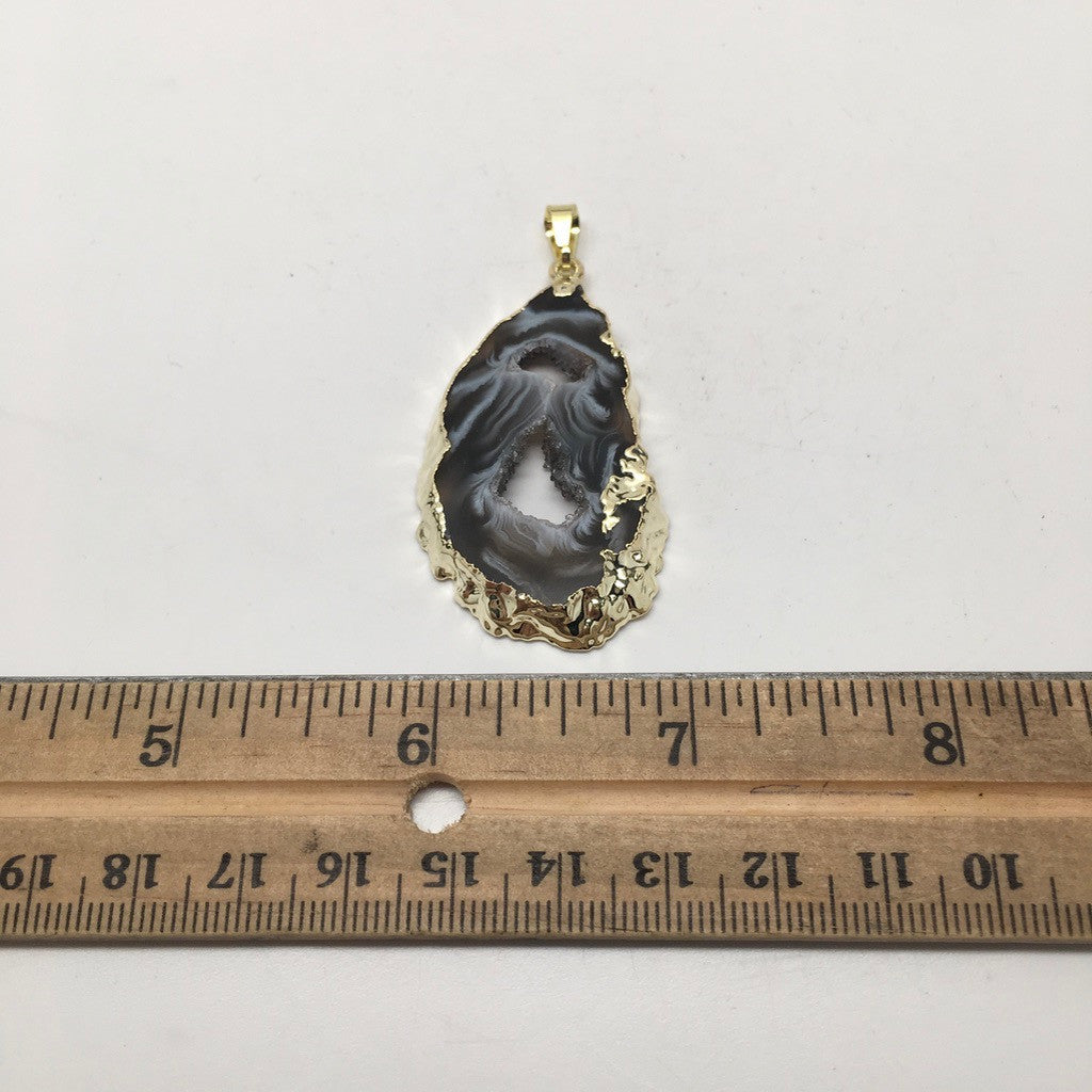 45 Cts Agate Druzy Slice Geode Gold Plated Pendant Handmade from Brazil,Bp877 - watangem.com