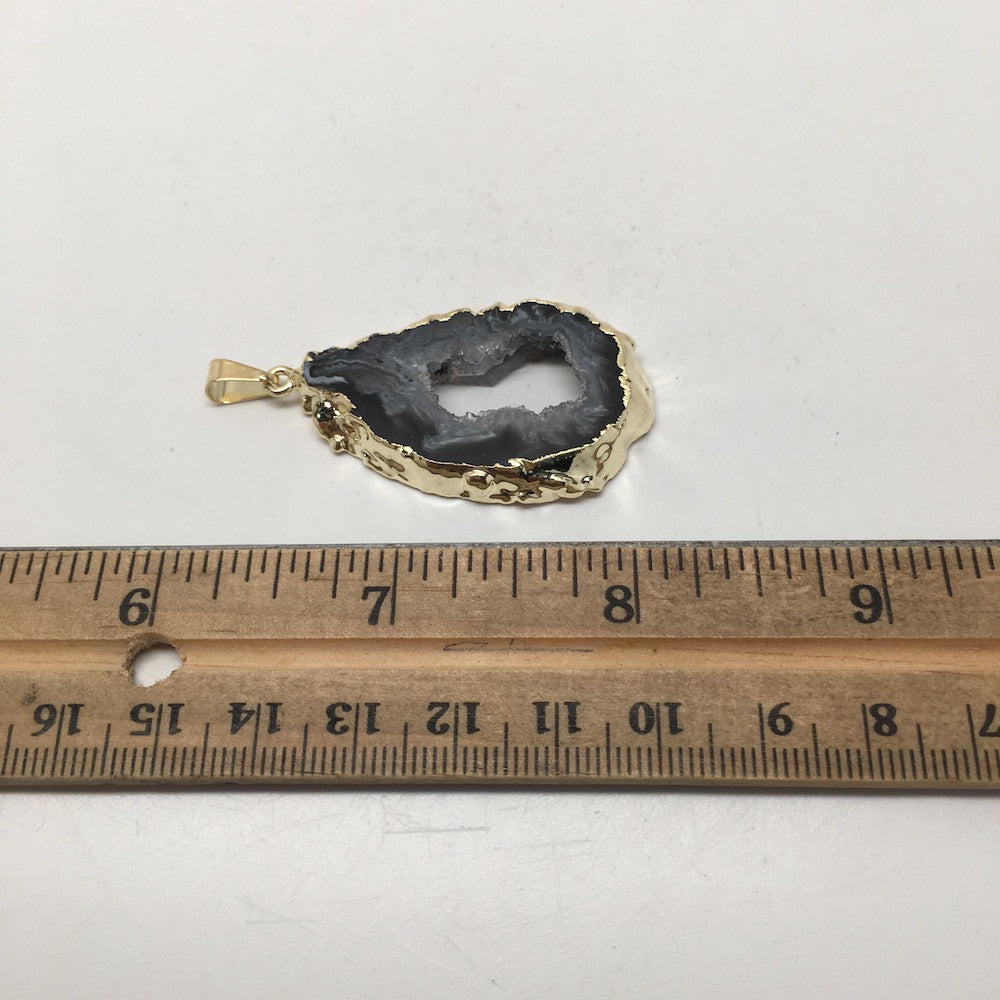 40.5 Cts Agate Druzy Slice Geode Gold Plated Pendant Handmade from Brazil,Bp890