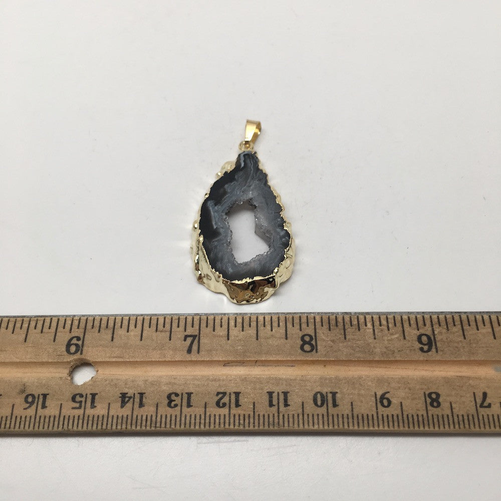 40.5 Cts Agate Druzy Slice Geode Gold Plated Pendant Handmade from Brazil,Bp890