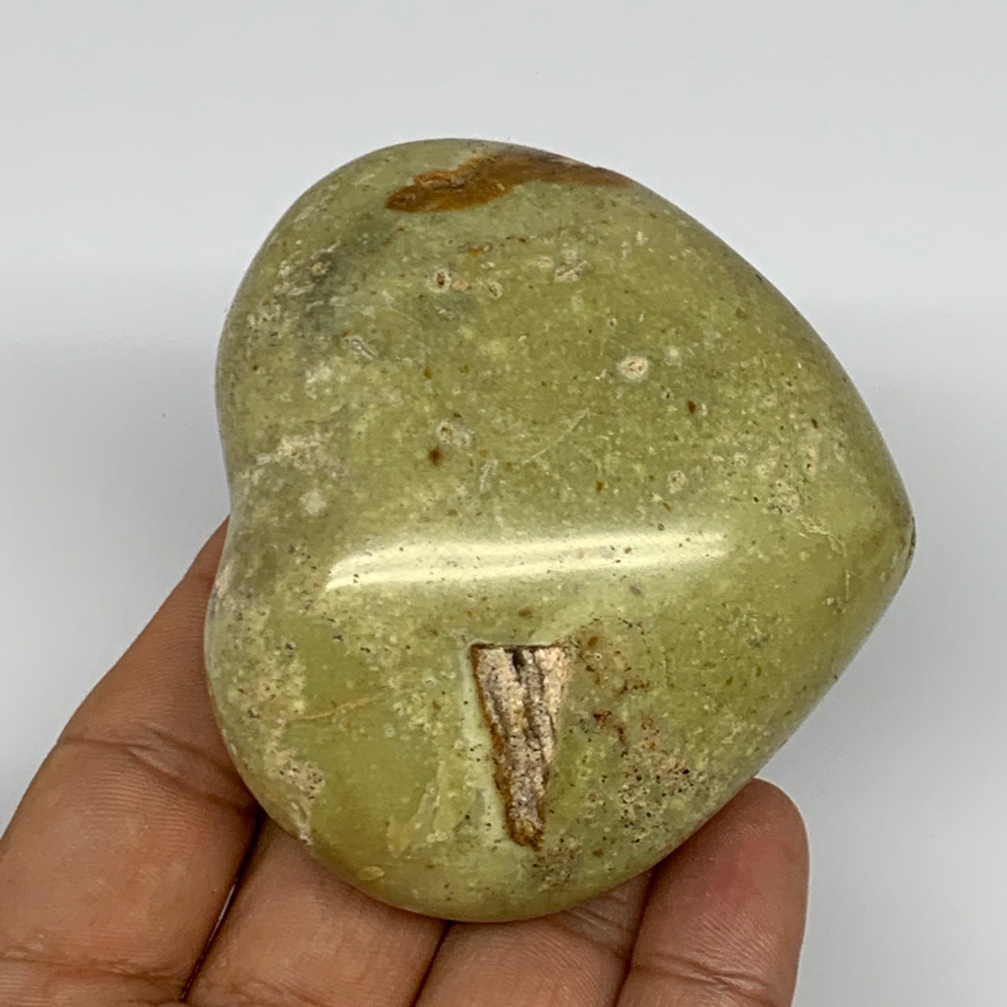 156.6g,2.5"x2.8"x1.4", Green Opal Heart Polished Gemstone @Madagascar, B17603