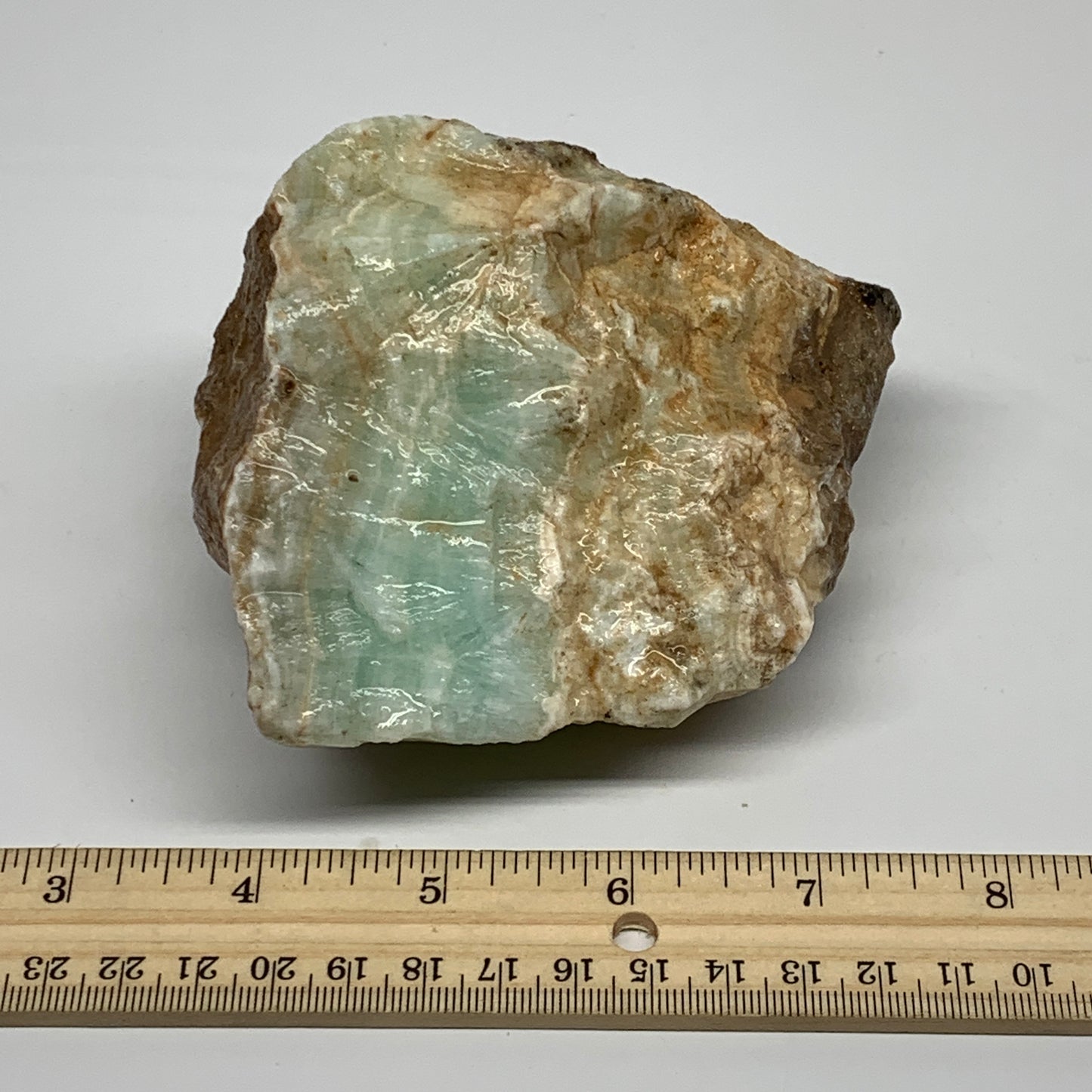 703g,4.7"x3.9"x2.5", Rough Pistachio Calcite Chunk Mineral @Afghanistan, B24589