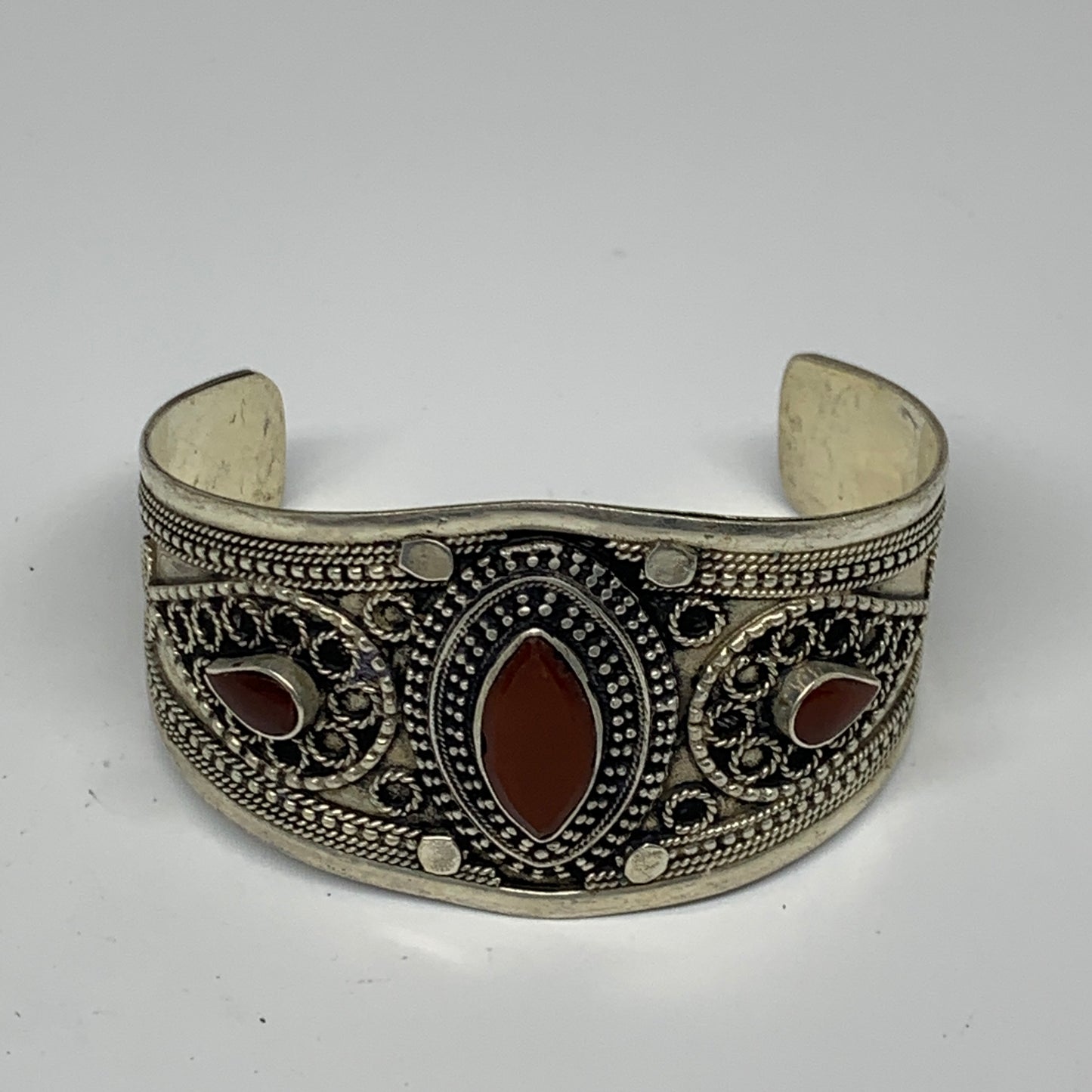 33.9g, 1.6" Red Carnelian Turkmen Cuff Bracelet Tribal Small Marquise, B13442