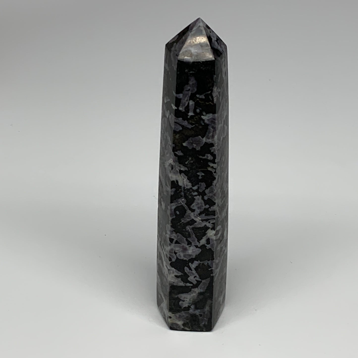 388.6g, 6.7" x 1.5" x 1.3" Indigo Gabro Merlinite Point Tower @Madagascar,B18347