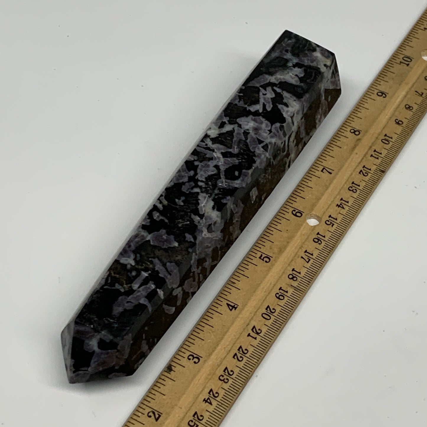 388.6g, 6.7" x 1.5" x 1.3" Indigo Gabro Merlinite Point Tower @Madagascar,B18347