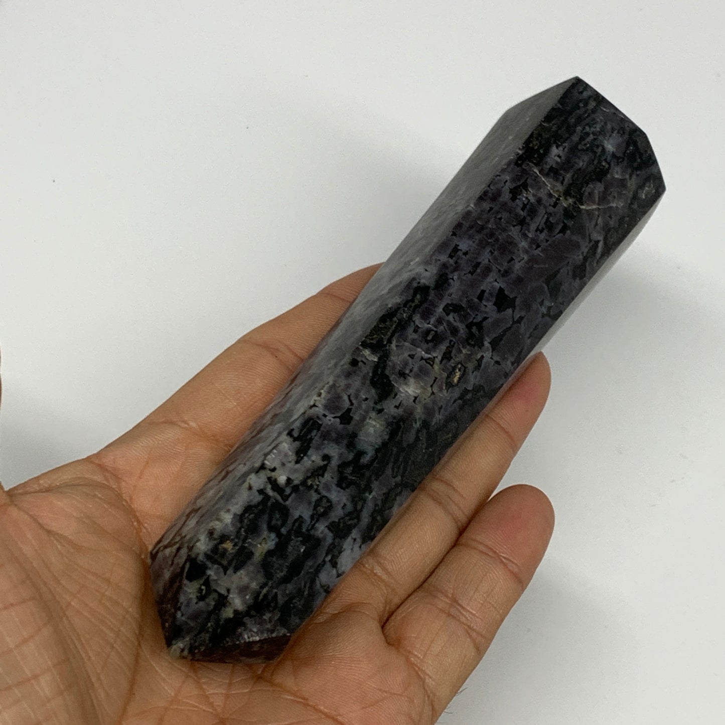 254.2g, 5.5" x 1.4" x 1.4" Indigo Gabro Merlinite Point Tower @Madagascar,B18350