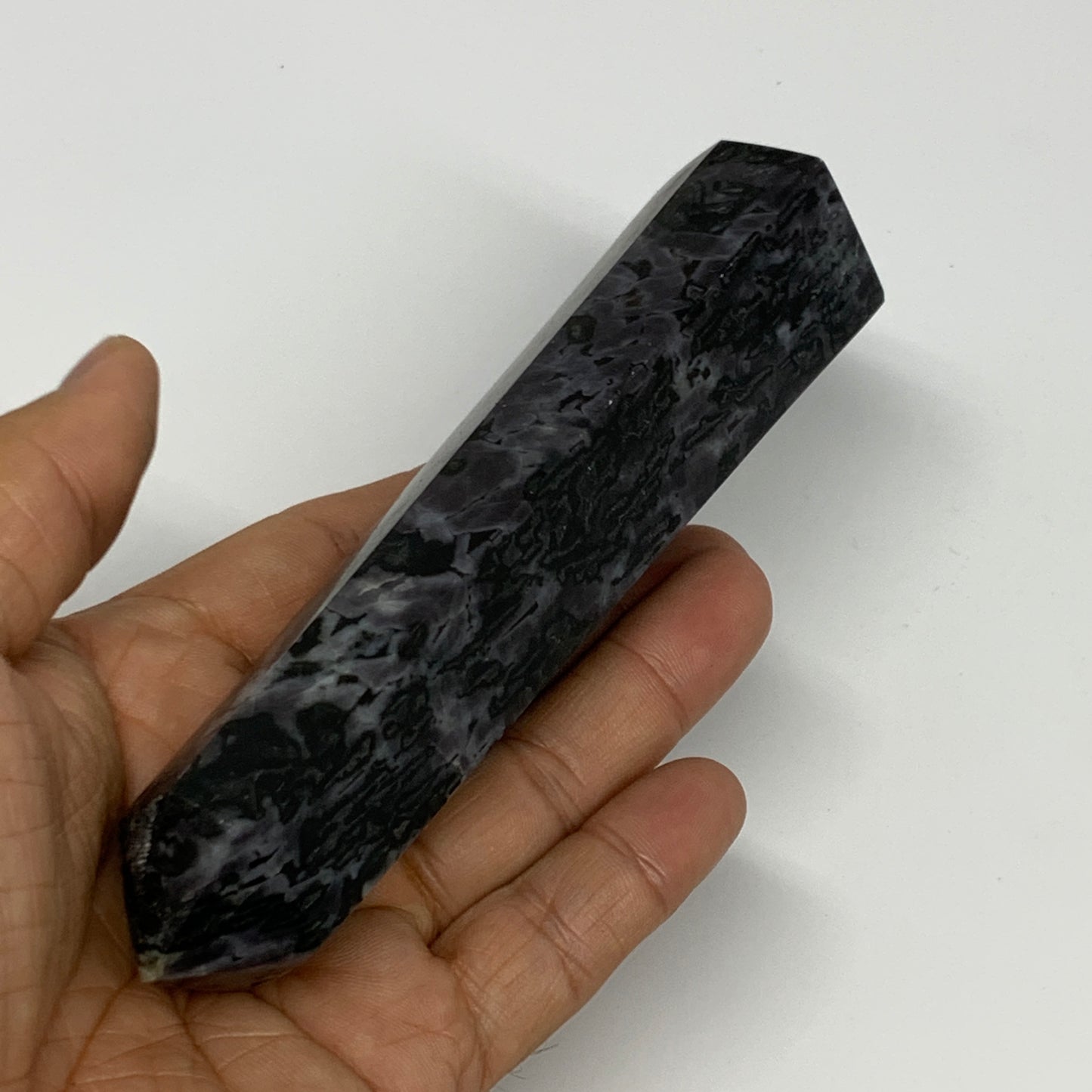 254.2g, 5.5" x 1.4" x 1.4" Indigo Gabro Merlinite Point Tower @Madagascar,B18350