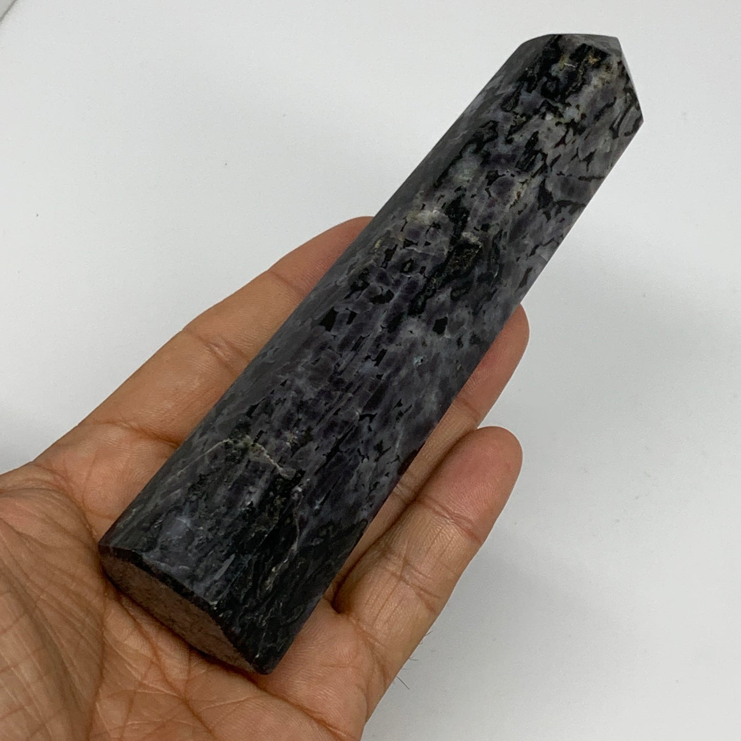 254.2g, 5.5" x 1.4" x 1.4" Indigo Gabro Merlinite Point Tower @Madagascar,B18350