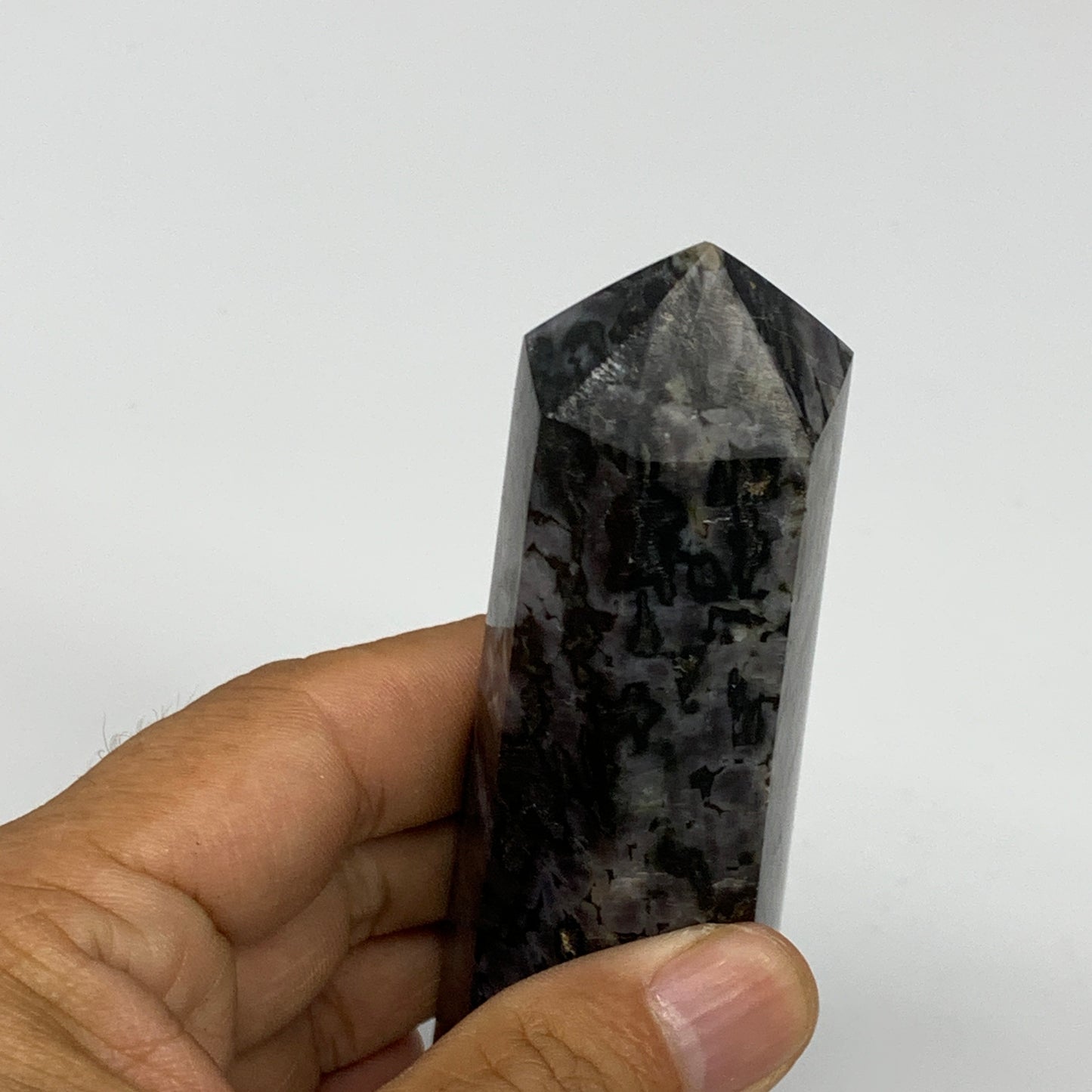 254.2g, 5.5" x 1.4" x 1.4" Indigo Gabro Merlinite Point Tower @Madagascar,B18350