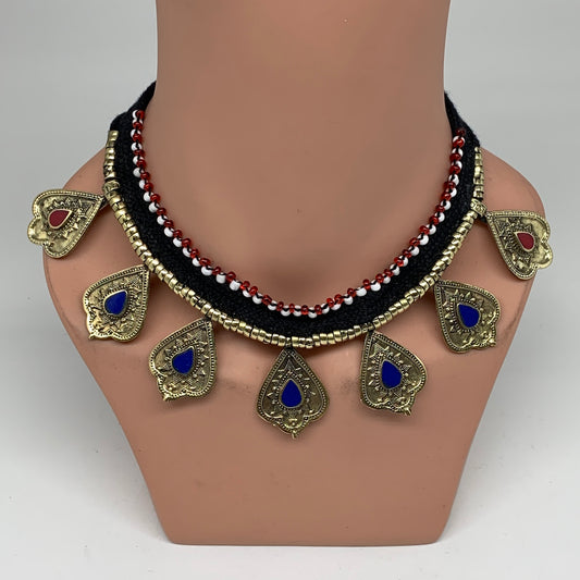 Turkmen Choker Vintage Afghan Kuchi Tribal Blue Fashion Glass Choker Necklace CN