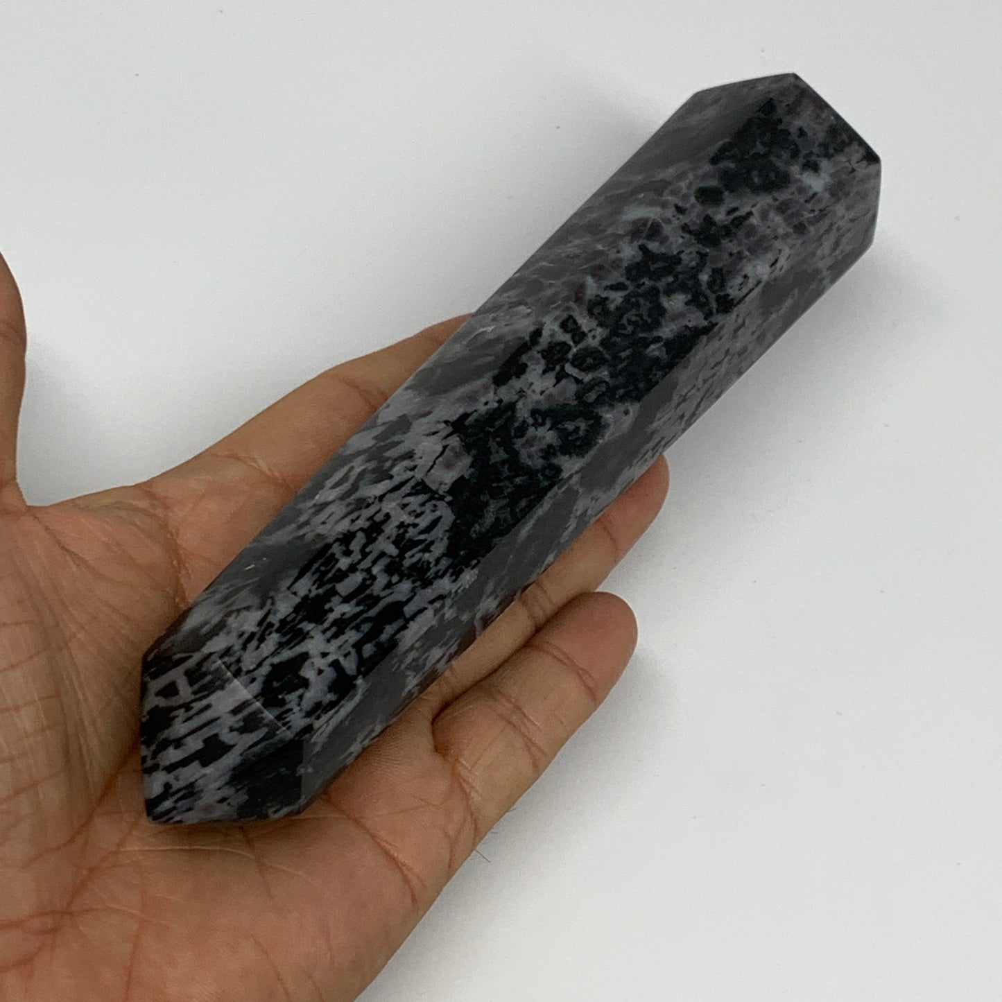 408.6g, 7" x 1.6" x 1.4" Indigo Gabro Merlinite Point Tower @Madagascar,B18355