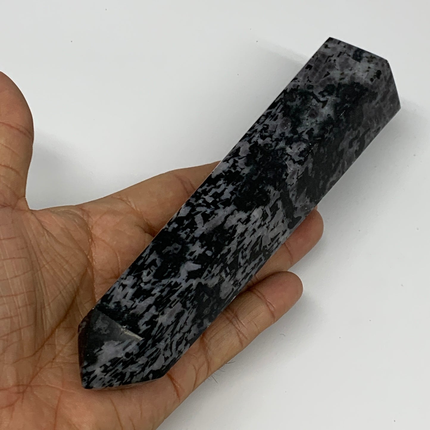 408.6g, 7" x 1.6" x 1.4" Indigo Gabro Merlinite Point Tower @Madagascar,B18355