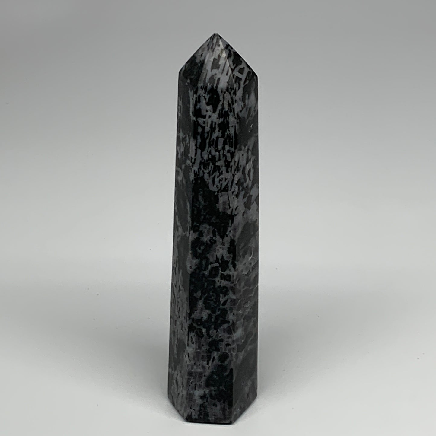 408.6g, 7" x 1.6" x 1.4" Indigo Gabro Merlinite Point Tower @Madagascar,B18355