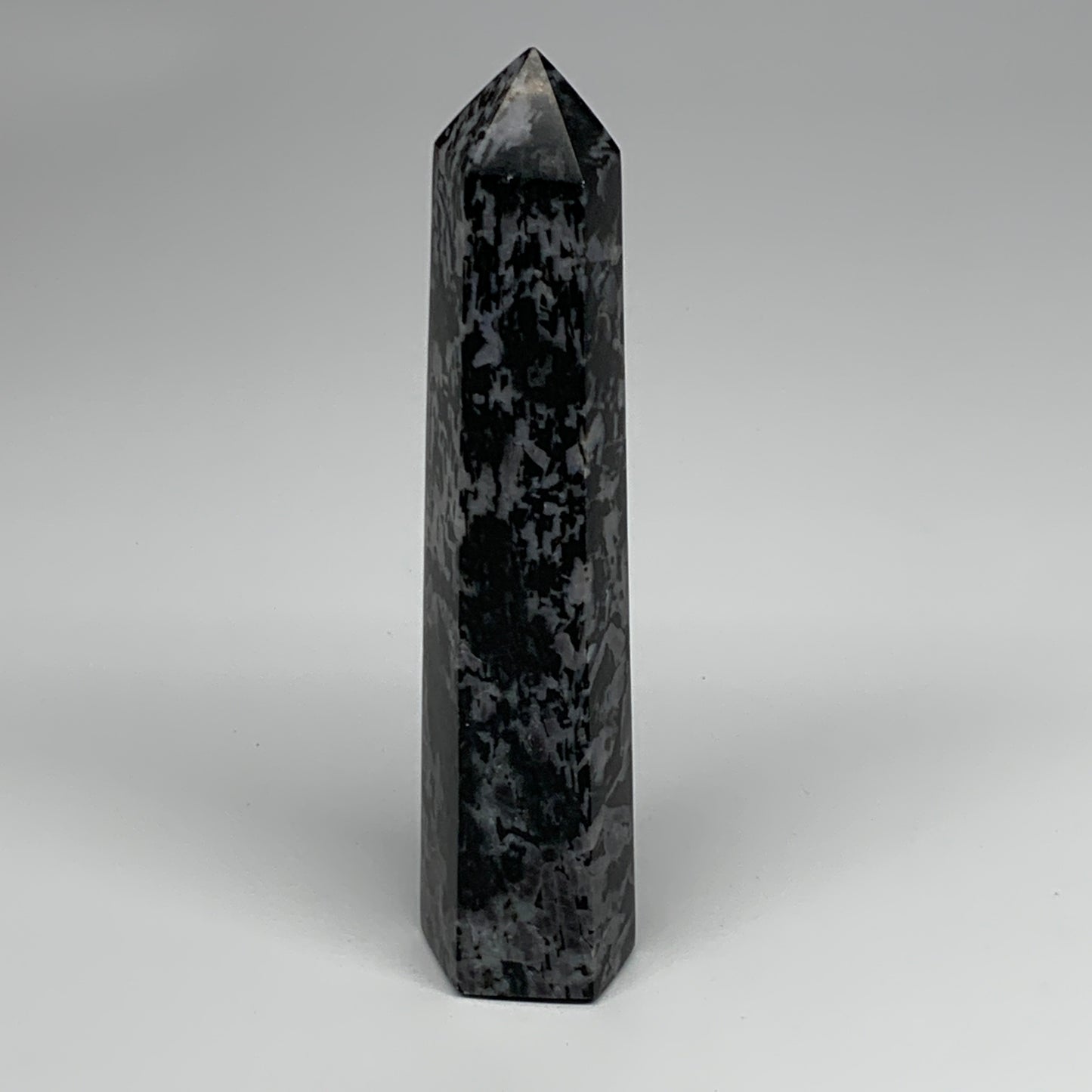 408.6g, 7" x 1.6" x 1.4" Indigo Gabro Merlinite Point Tower @Madagascar,B18355