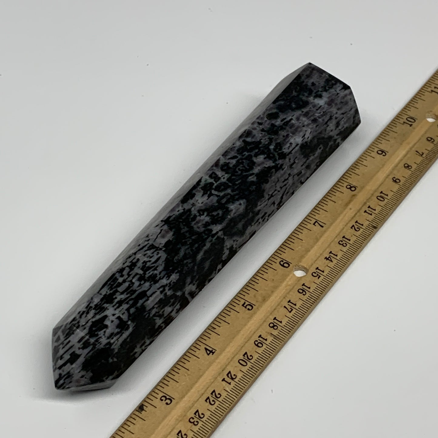 408.6g, 7" x 1.6" x 1.4" Indigo Gabro Merlinite Point Tower @Madagascar,B18355