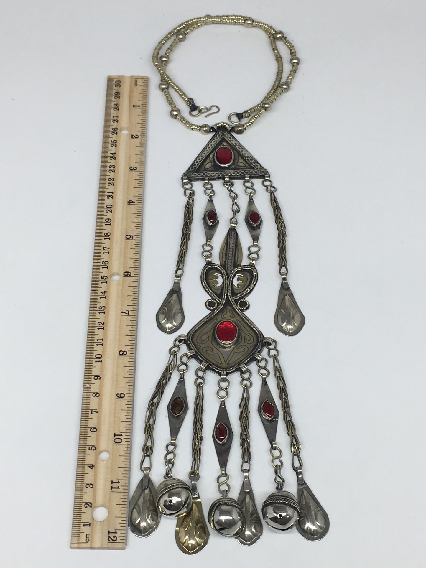 104g, 21" Turkmen Necklace Pendant Long Necktie Old Vintage Gold-Gilded,TN378