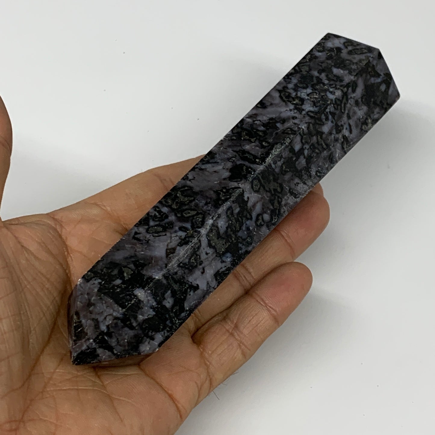 315.1g, 5.9" x 1.5" x 1.2" Indigo Gabro Merlinite Point Tower @Madagascar,B18370