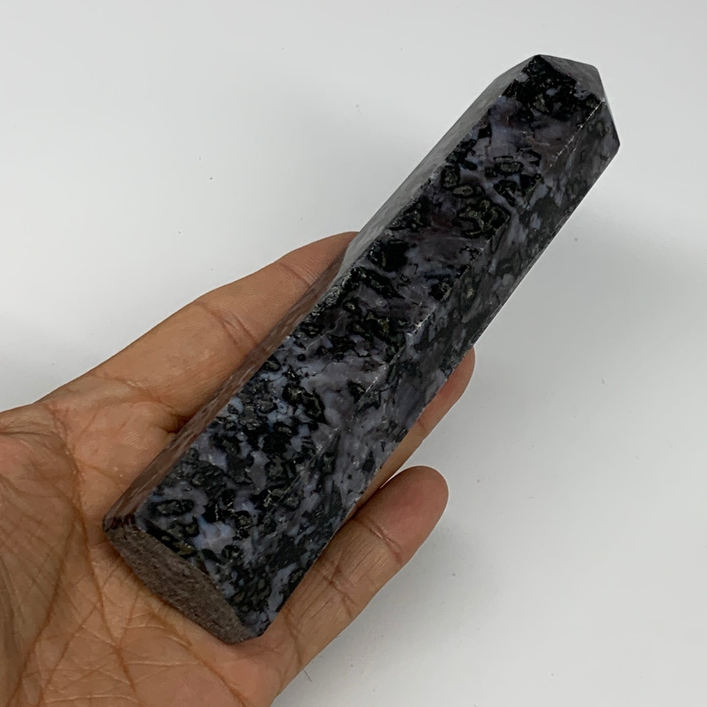 315.1g, 5.9" x 1.5" x 1.2" Indigo Gabro Merlinite Point Tower @Madagascar,B18370