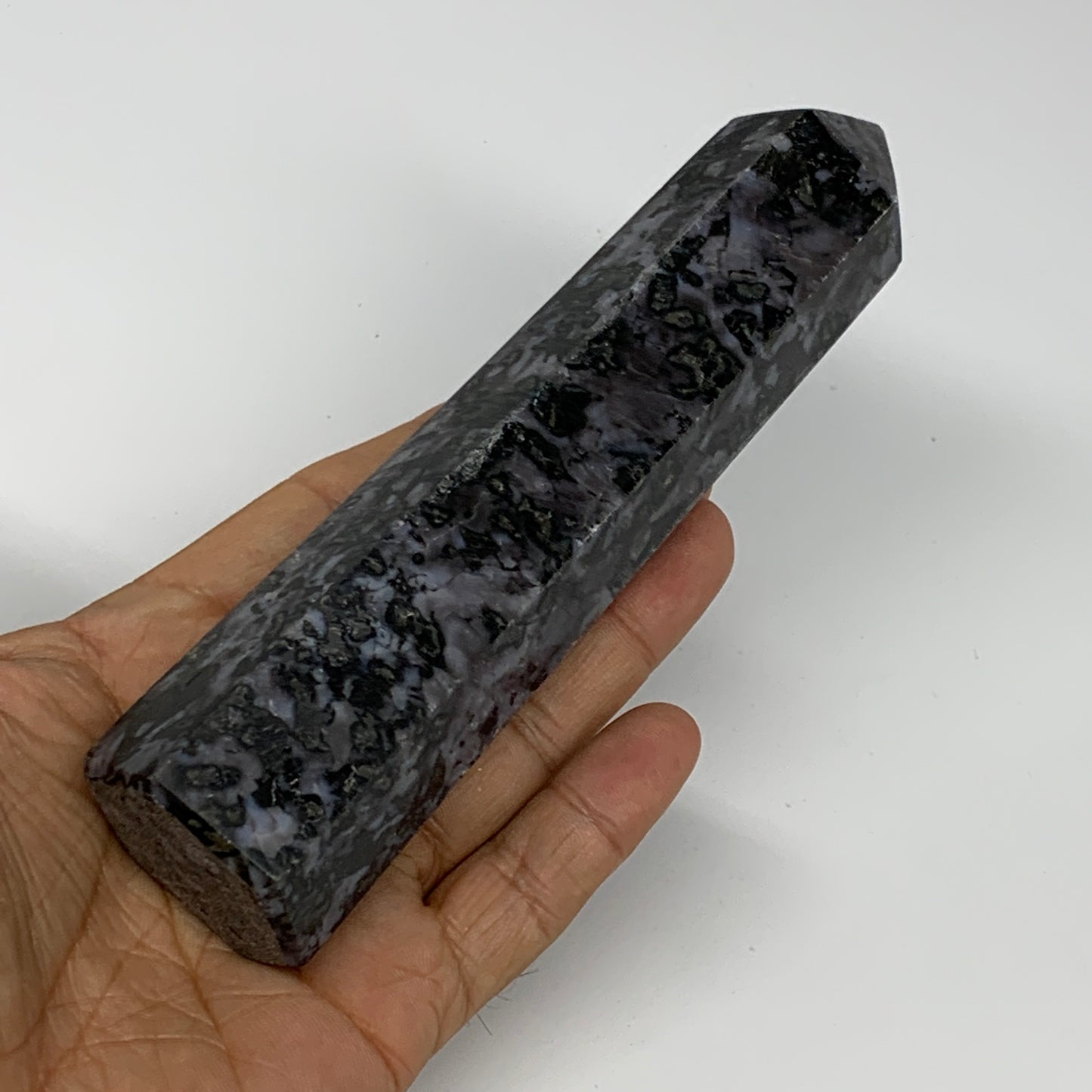 315.1g, 5.9" x 1.5" x 1.2" Indigo Gabro Merlinite Point Tower @Madagascar,B18370