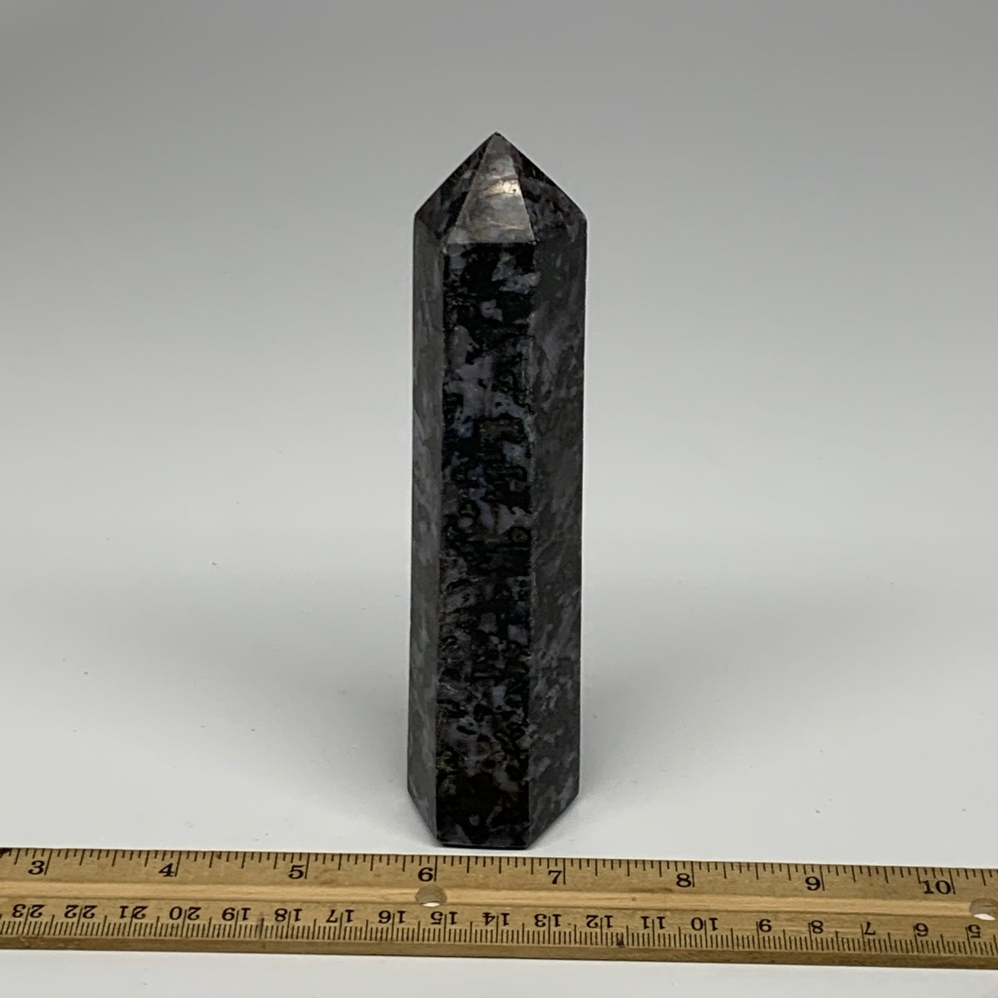 315.1g, 5.9" x 1.5" x 1.2" Indigo Gabro Merlinite Point Tower @Madagascar,B18370