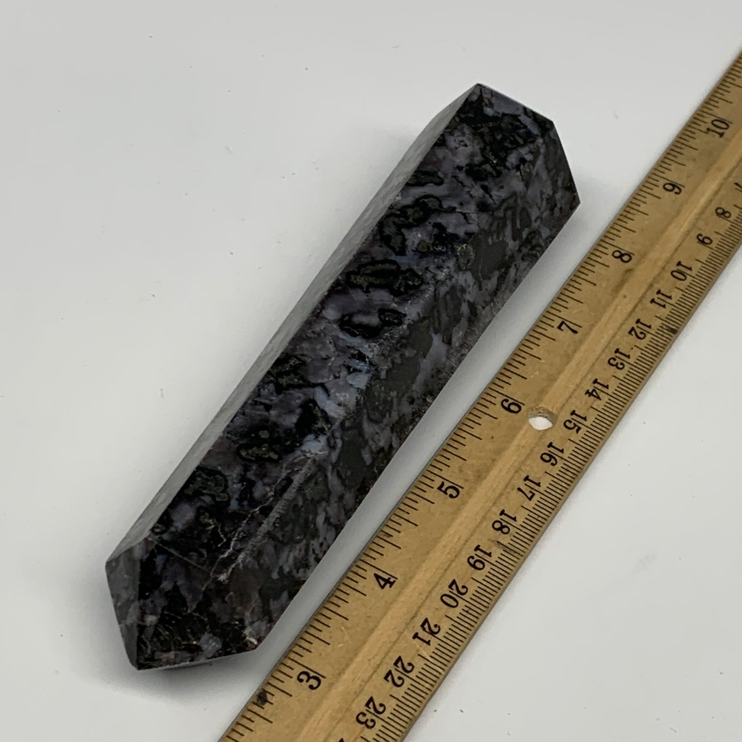 315.1g, 5.9" x 1.5" x 1.2" Indigo Gabro Merlinite Point Tower @Madagascar,B18370