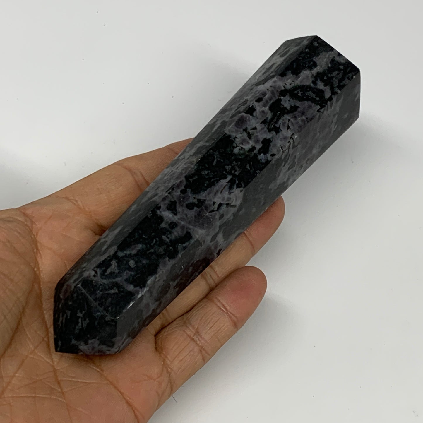 263.7g, 5.8" x 1.5" x 1.4" Indigo Gabro Merlinite Point Tower @Madagascar,B18374