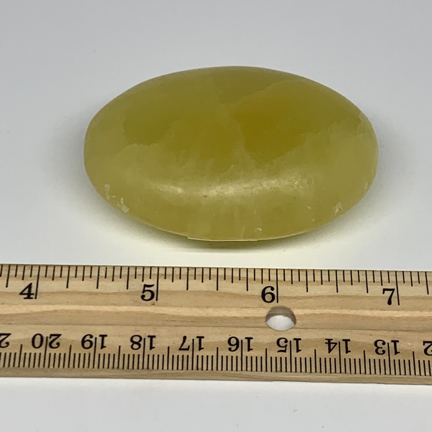 117.8g, 2.6"x1.8"x1", Lemon Calcite Palm-Stone Crystal Polished @Pakistan,B25499