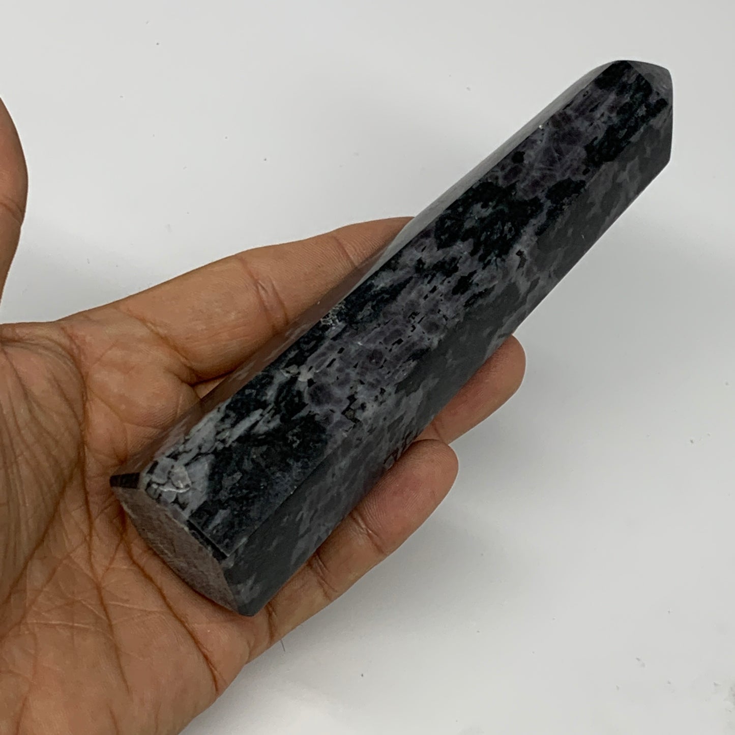 263.7g, 5.8" x 1.5" x 1.4" Indigo Gabro Merlinite Point Tower @Madagascar,B18374