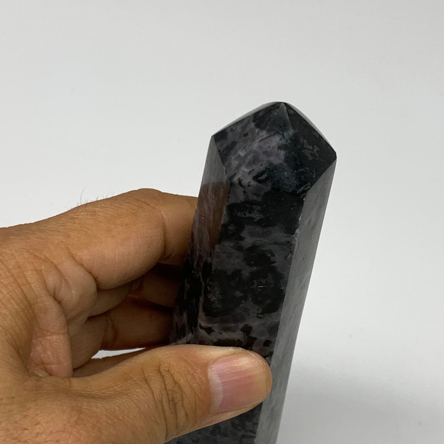 263.7g, 5.8" x 1.5" x 1.4" Indigo Gabro Merlinite Point Tower @Madagascar,B18374